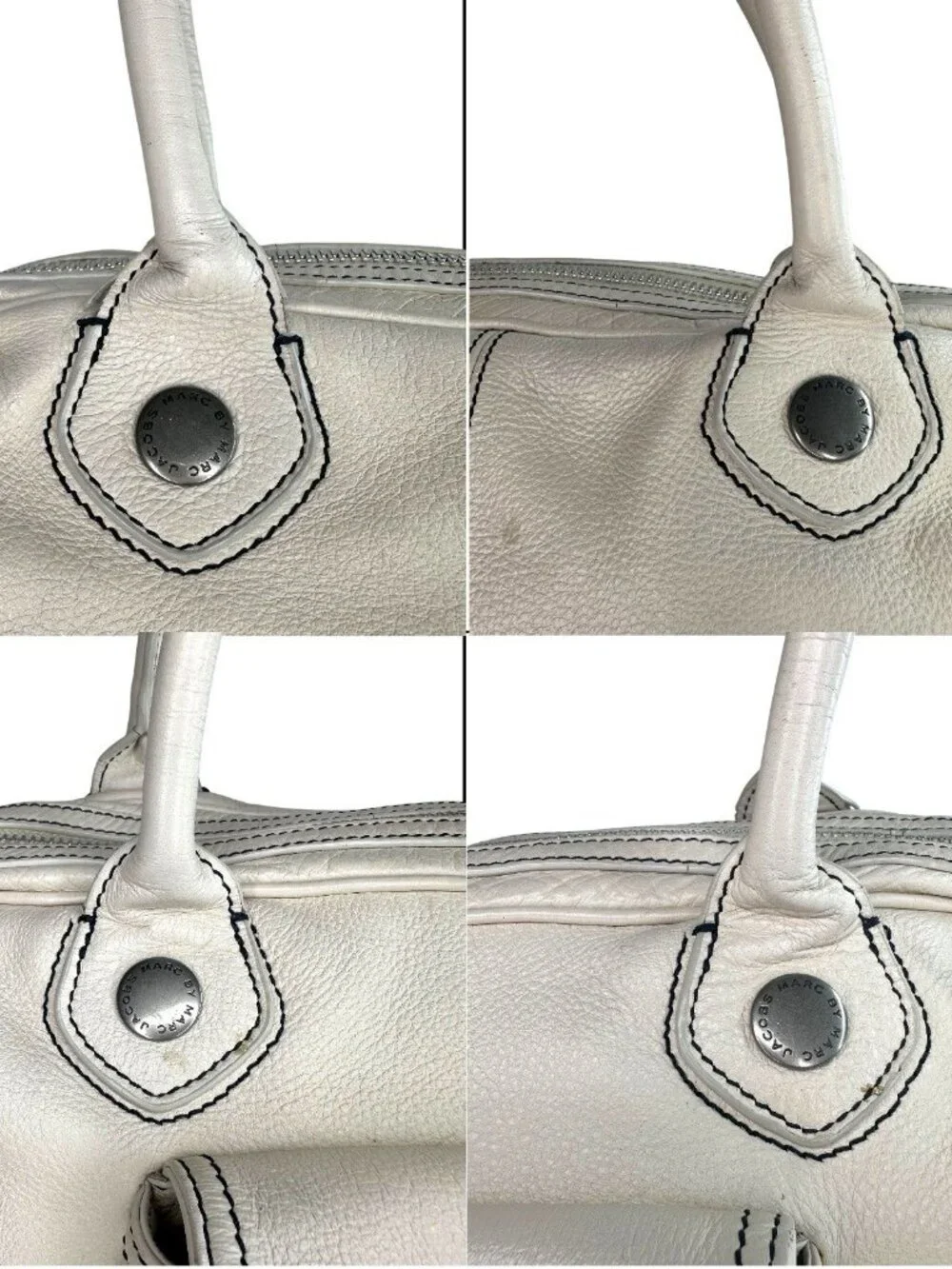 Vintage Marc Jacobs White/Ivory Leather Multi-Pocket Y2K Satchel HandBag Auth